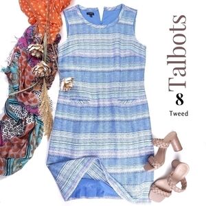 Talbots Blue Striped Tweed Shift Dress Sz 8